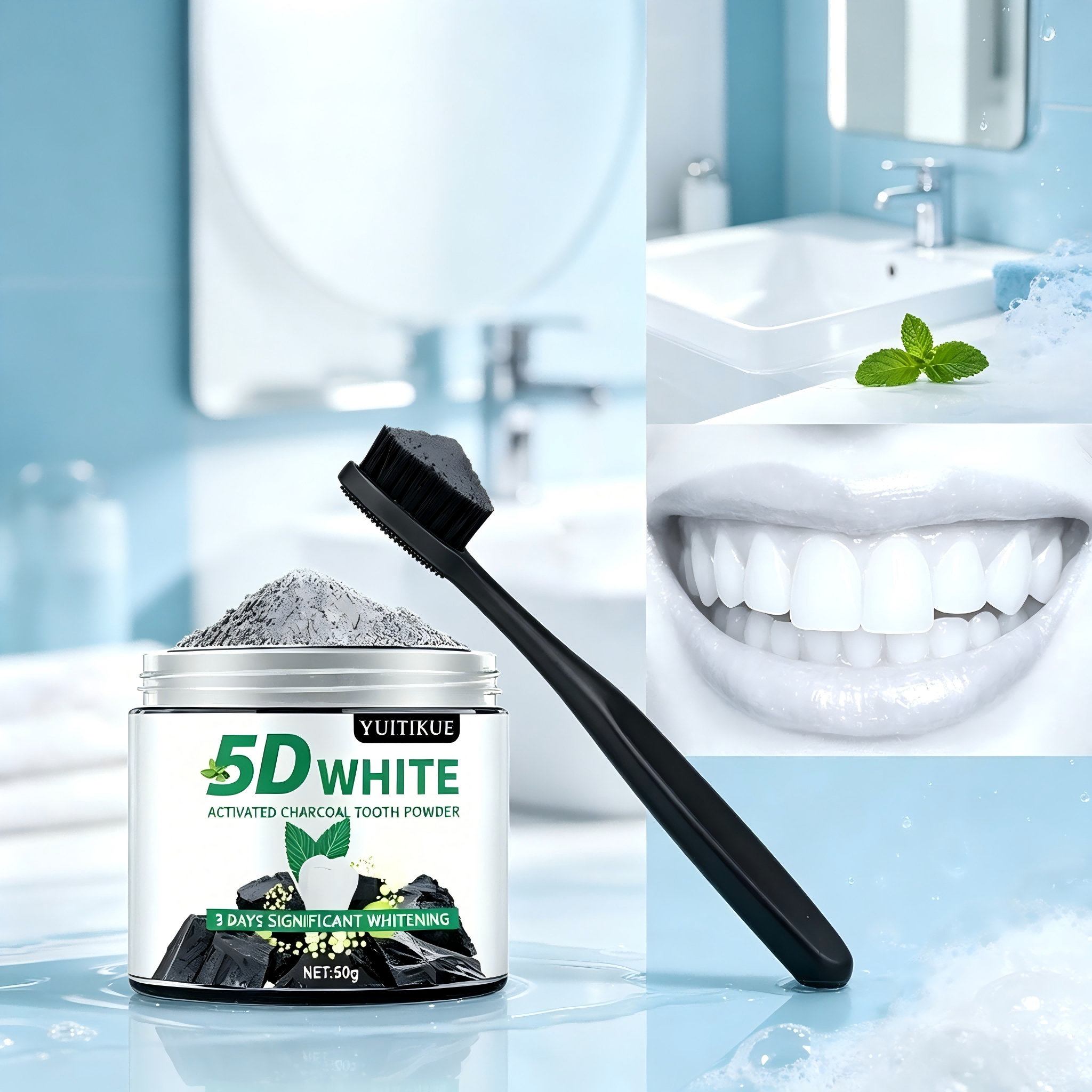 Teeth Whitening Clinic - مسحوق أسنان YUlTlKUE 5D بالفحم النشط