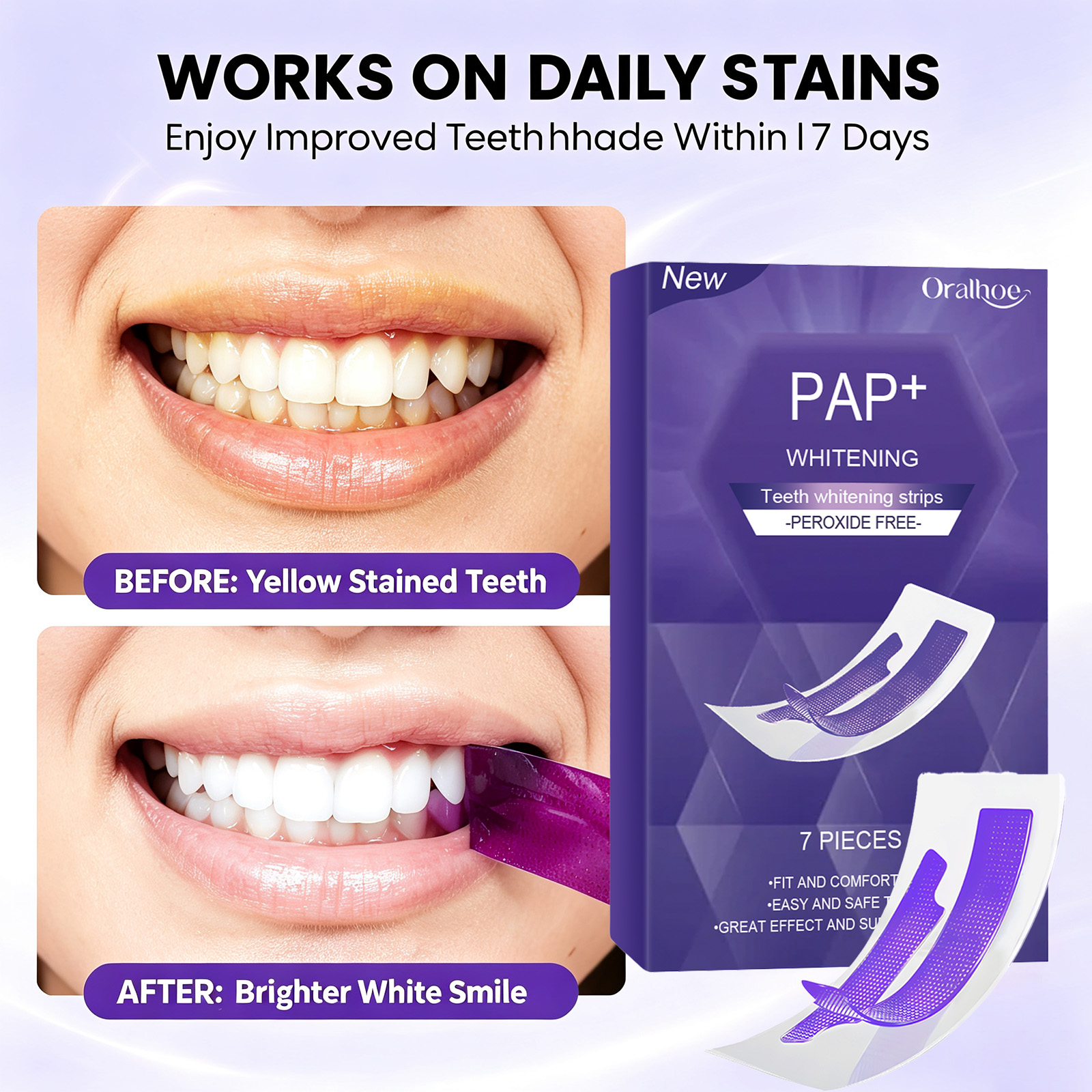 Teeth Whitening Strips Crest - شرائط تبييض الأسنان المتقدمة باللون الأرجواني،