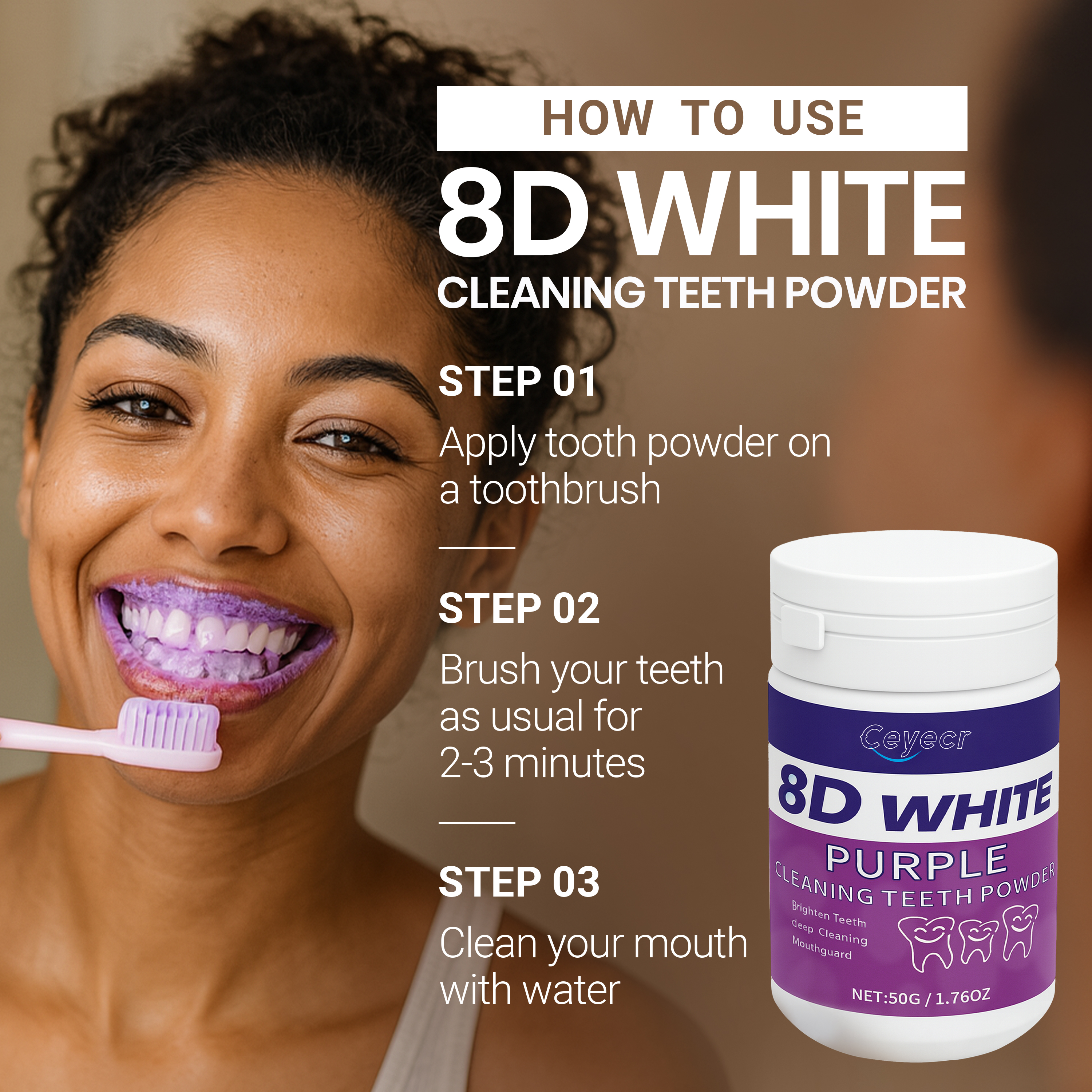 مسحوق تبييض الأسنان الأبيض 8D، - مراجعة Teeth Whitening Clinic وسعره